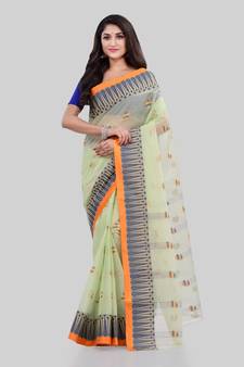Light green woven cotton saree 