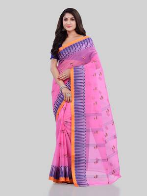 Pink Woven Cotton Saree Without Blouse 1