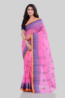 Pink Woven Cotton Saree Without Blouse