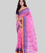 Pink Woven Cotton Saree Without Blouse