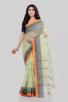 Light green woven cotton saree 