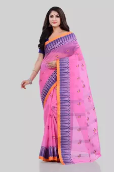 Pink Woven Cotton Saree Without Blouse