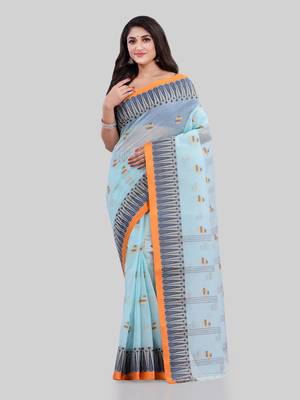 Light blue woven cotton saree  1