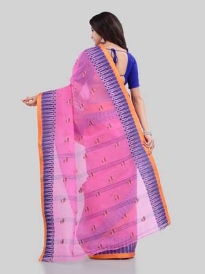 Pink Woven Cotton Saree Without Blouse 3