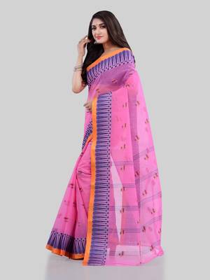 Pink Woven Cotton Saree Without Blouse 4