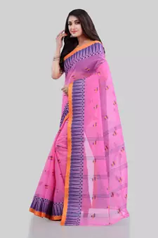 Pink Woven Cotton Saree Without Blouse