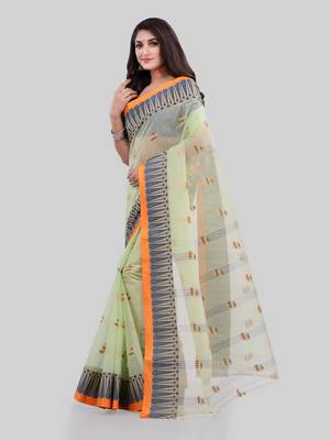 Light green woven cotton saree  4