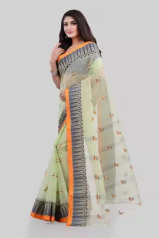 Light green woven cotton saree 