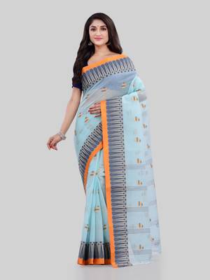 Light blue woven cotton saree  2