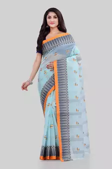 Light blue woven cotton saree 