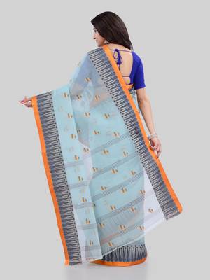 Light blue woven cotton saree  3