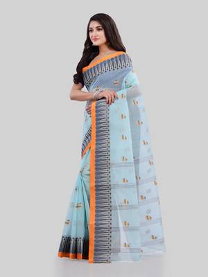 Light blue woven cotton saree  4
