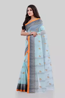 Light blue woven cotton saree 