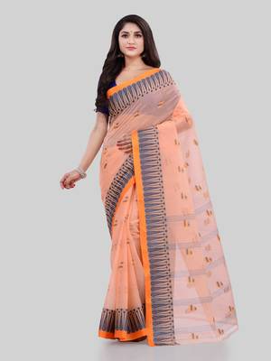 Orange woven cotton saree  1