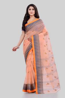 Orange woven cotton saree 