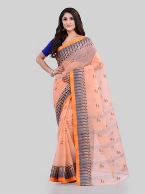 Orange woven cotton saree  2