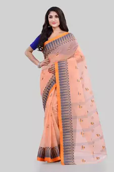 Orange woven cotton saree 