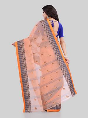 Orange woven cotton saree  3