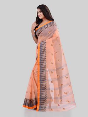 Orange woven cotton saree  4
