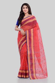 Red woven cotton saree 