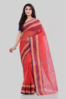 Red woven cotton saree 