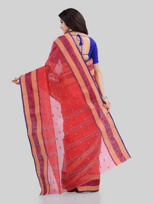 Red woven cotton saree  3