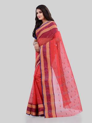Red woven cotton saree  4