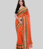Orange woven cotton saree 