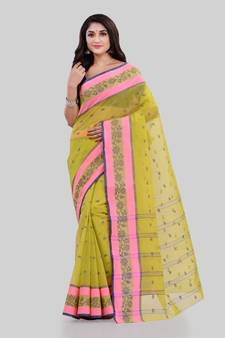 Light green woven cotton saree 