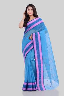 Blue woven cotton saree 