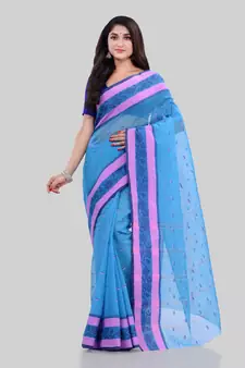 Blue woven cotton saree 