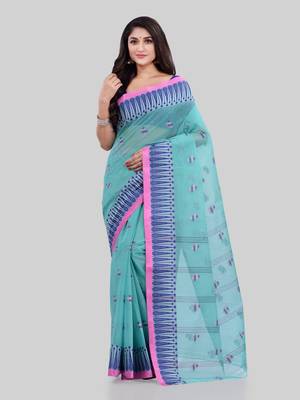 Turquoise woven cotton saree  1
