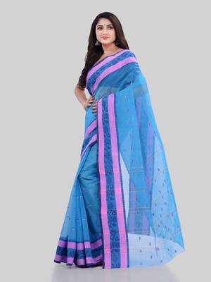 Blue woven cotton saree  4