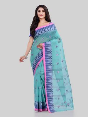 Turquoise woven cotton saree  2