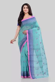 Turquoise woven cotton saree 