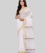 White woven cotton saree with blouse