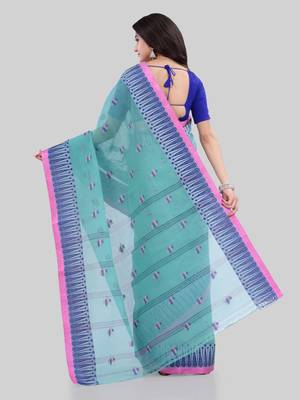 Turquoise woven cotton saree  3