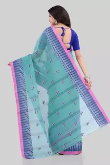 Turquoise woven cotton saree 