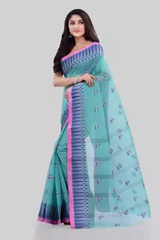 Turquoise woven cotton saree 