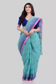Turquoise woven cotton saree 
