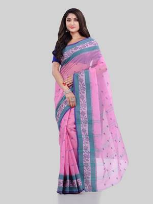 Pink Woven Cotton Saree Without Blouse 1