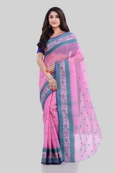 Pink Woven Cotton Saree Without Blouse