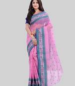 Pink Woven Cotton Saree Without Blouse