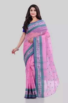 Pink Woven Cotton Saree Without Blouse