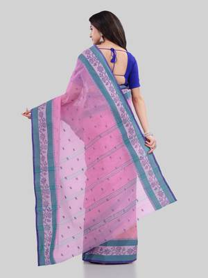 Pink Woven Cotton Saree Without Blouse 3