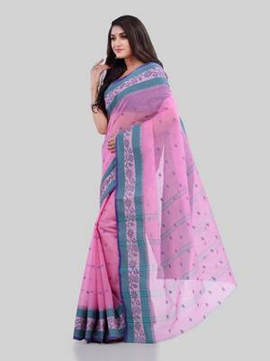 Pink Woven Cotton Saree Without Blouse 4