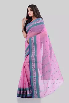 Pink Woven Cotton Saree Without Blouse