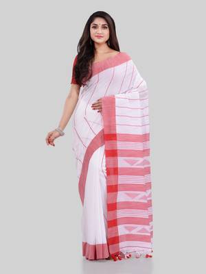Red woven cotton saree with blouse 1