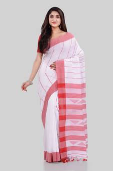 Red woven cotton saree with blouse
