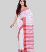 Red woven cotton saree with blouse